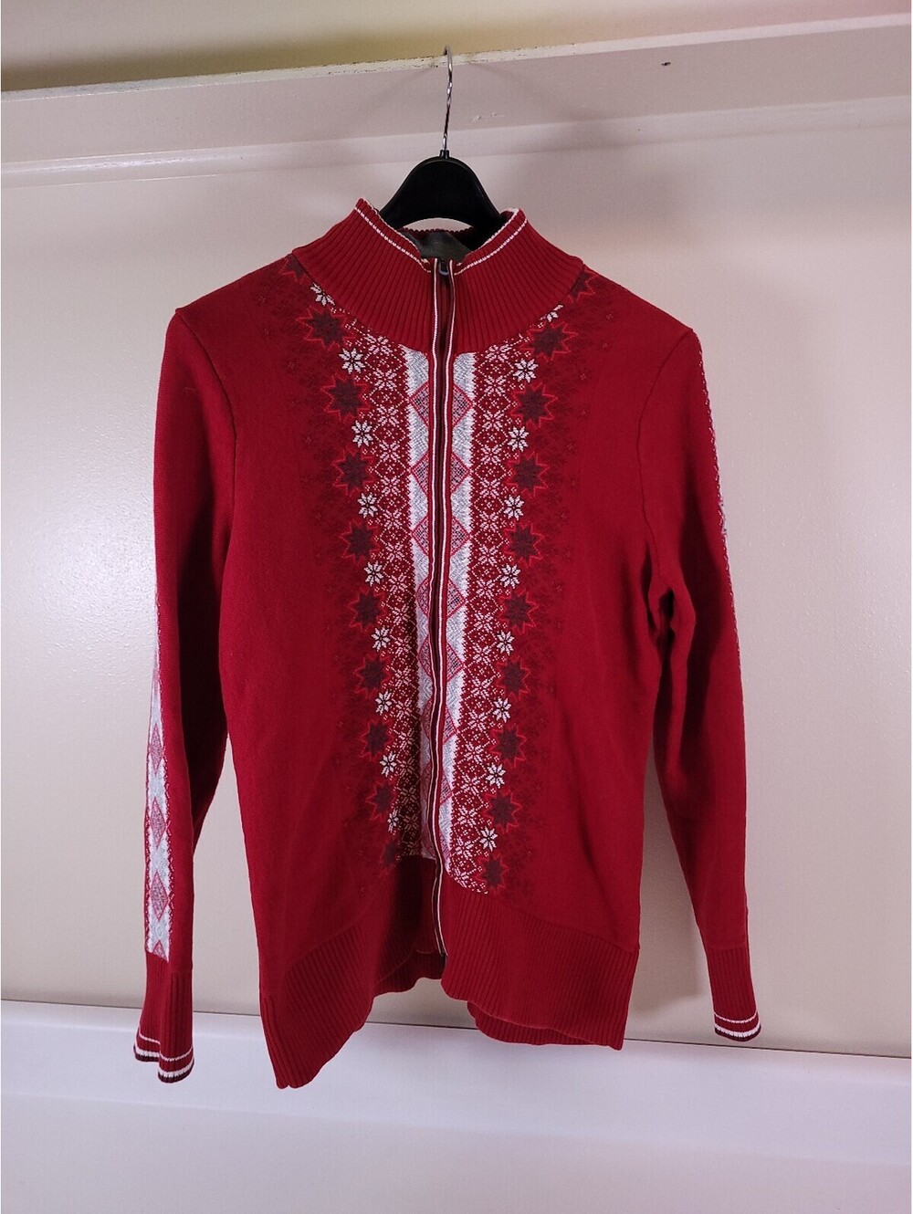 Eddie Bauer holiday sweater womens XL full zip sweatshirt red
